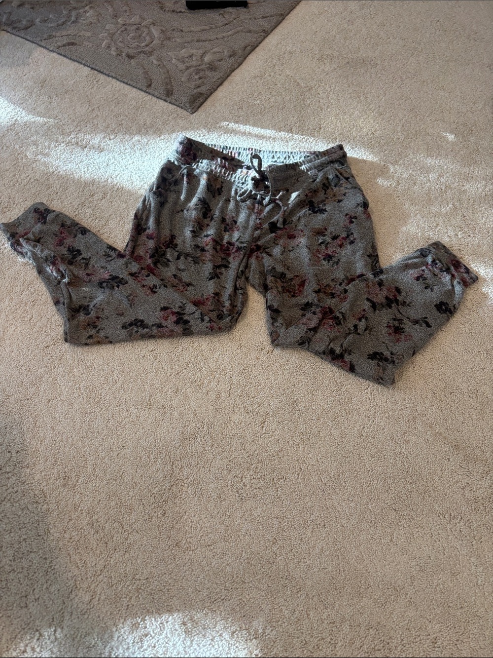 Maurices Gray Floral Jogger Pants with Drawstring